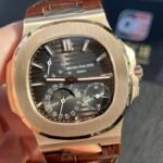 Patek Nautilus 5712R-001 Rose Gold with Black-brown Dial Moonphase Leather strap(40mm) Super Clone