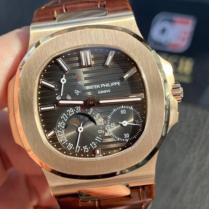 Patek Nautilus 5712R-001 Rose Gold with Black-brown Dial Moonphase Leather strap(40mm) Super Clone