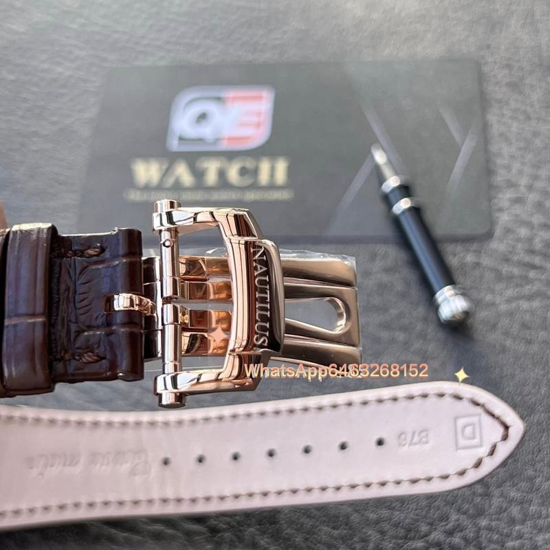 Patek Nautilus 5712R-001 Rose Gold with Black-brown Dial Moonphase Leather strap(40mm) Super Clone