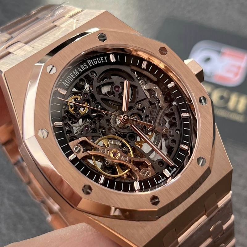 Audemars Piguet Royal Oak 15407OR.oo.1220OR.01 Skeleton Grey Openworked Dial 41Mm Rose gold Super Clone