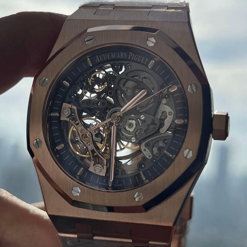 Audemars Piguet Royal Oak 15407OR.oo.1220OR.01 Skeleton Grey Openworked Dial 41Mm Rose gold Super Clone