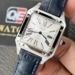 Cartier Santos Dumont WSSA0022 Quartz Movement Steel Silver Dial Blue Strap Super Clone