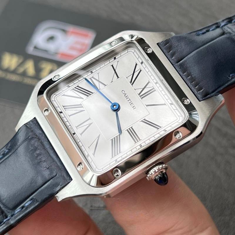 Cartier Santos Dumont WSSA0022 Quartz Movement Steel Silver Dial Blue Strap Super Clone