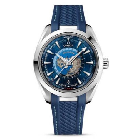 Omega Seamaster Aqua Terra 150m Co-Axial Master Chronometer GMT Worldtimer Blue Rubber Strap 43mm Super Clone