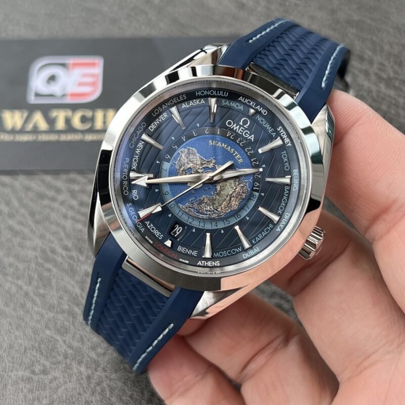 Omega Seamaster Aqua Terra 150m Co-Axial Master Chronometer GMT Worldtimer Blue Rubber Strap 43mm Super Clone