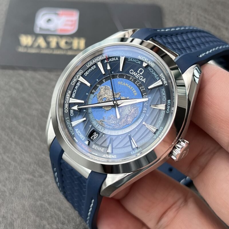 Omega Seamaster Aqua Terra 150m Co-Axial Master Chronometer GMT Worldtimer Blue Rubber Strap 43mm Super Clone