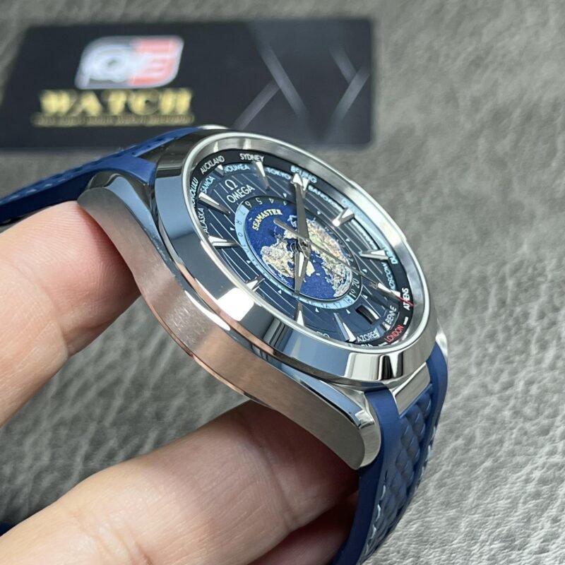 Omega Seamaster Aqua Terra 150m Co-Axial Master Chronometer GMT Worldtimer Blue Rubber Strap 43mm Super Clone