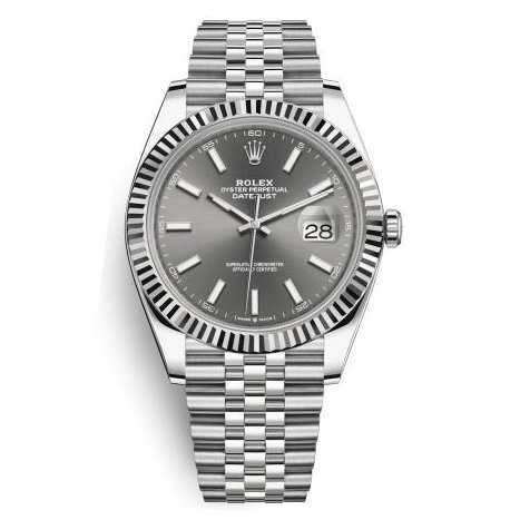 ROLEX Datejust 41 Stainless Steel on Jubilee with Rhodium Dial and Fluted Bezel Replica