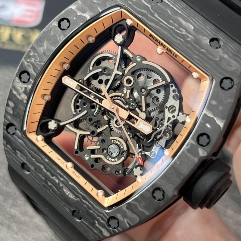 Richard Mille RM055 Black Carbon Skeleton dial Black Rubber Strap Super Clone