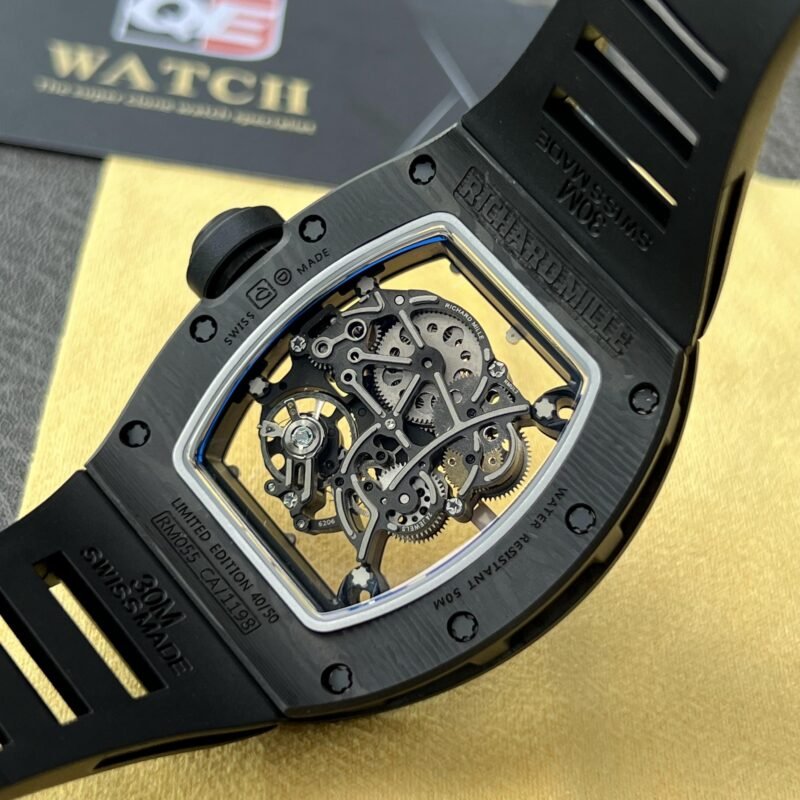 Richard Mille RM055 Black Carbon Skeleton dial Black Rubber Strap Super Clone