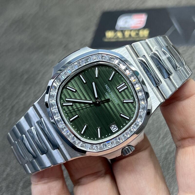 Patek Philippe Nautilus Stainless Steel with Green Dial and Diamond Bezel (40mm) Super Clone