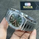 Patek Philippe Nautilus Stainless Steel with Green Dial and Diamond Bezel (40mm) Super Clone