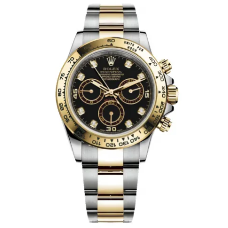 Rolex Cosmograph Daytona Two Tone Yellow Gold & Steel with Diamond Black Dial Replica