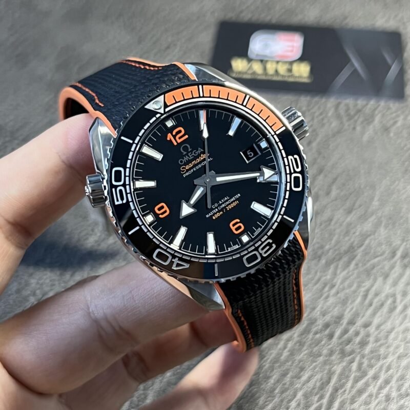 Planet ocean 43.5mm black/orange bezel black dial on black rubber strap super clone