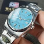 Rolex Oyster Perpetual 41mm/36mm M124330 Stainless Steel with 'Tiffany' with Blue Turquoise Dial Oystersteel Top Replica