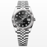 Rolex Datejust 41 Stainless Steel on Jubilee with Diamond Black Dial and Fluted Bezel Replica