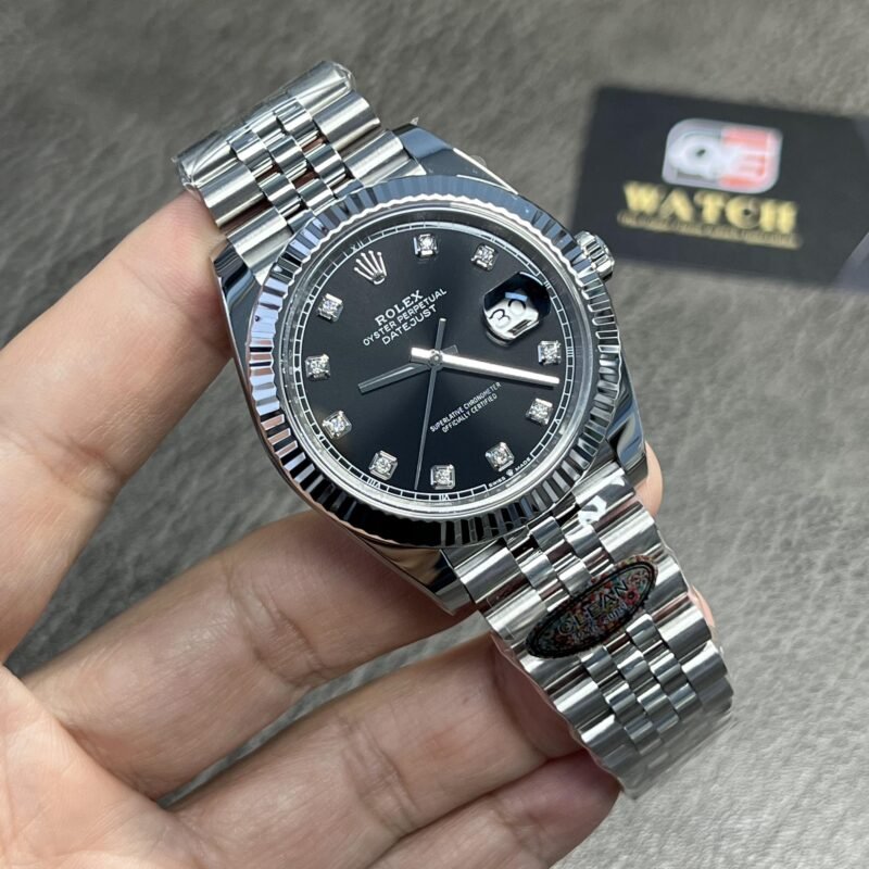 Rolex Datejust 41 Stainless Steel on Jubilee with Diamond Black Dial and Fluted Bezel Replica