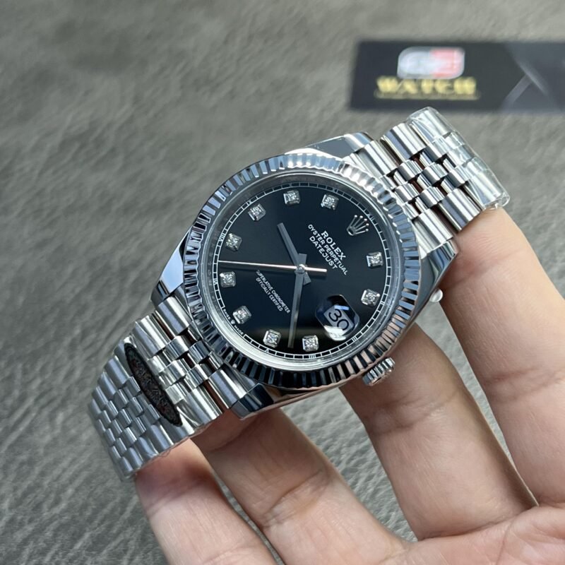 Rolex Datejust 41 Stainless Steel on Jubilee with Diamond Black Dial and Fluted Bezel Replica