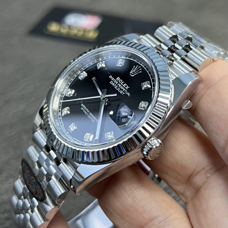 Rolex Datejust 41 Stainless Steel on Jubilee with Diamond Black Dial and Fluted Bezel Replica